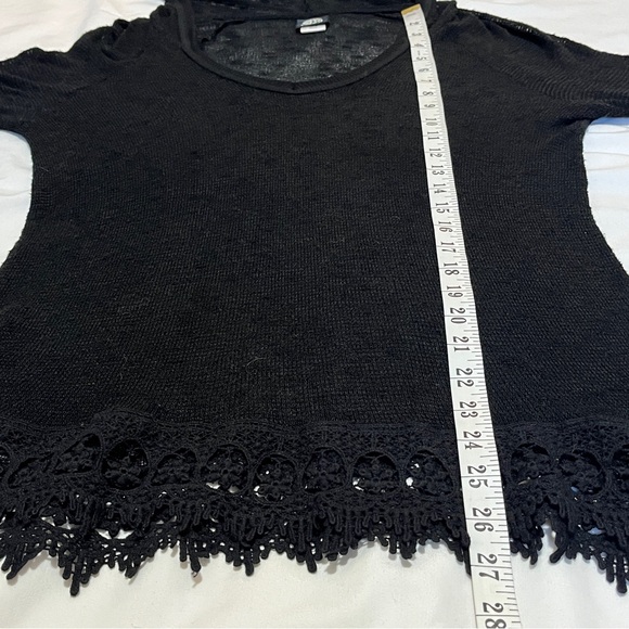 Y2K Bobeau Crochet Embroidered Cutout Lace Hem Knit Hooded Top Black M Goth Cozy - Picture 11 of 14